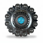 Antique Silver Turquoise Dot Western Concho W232