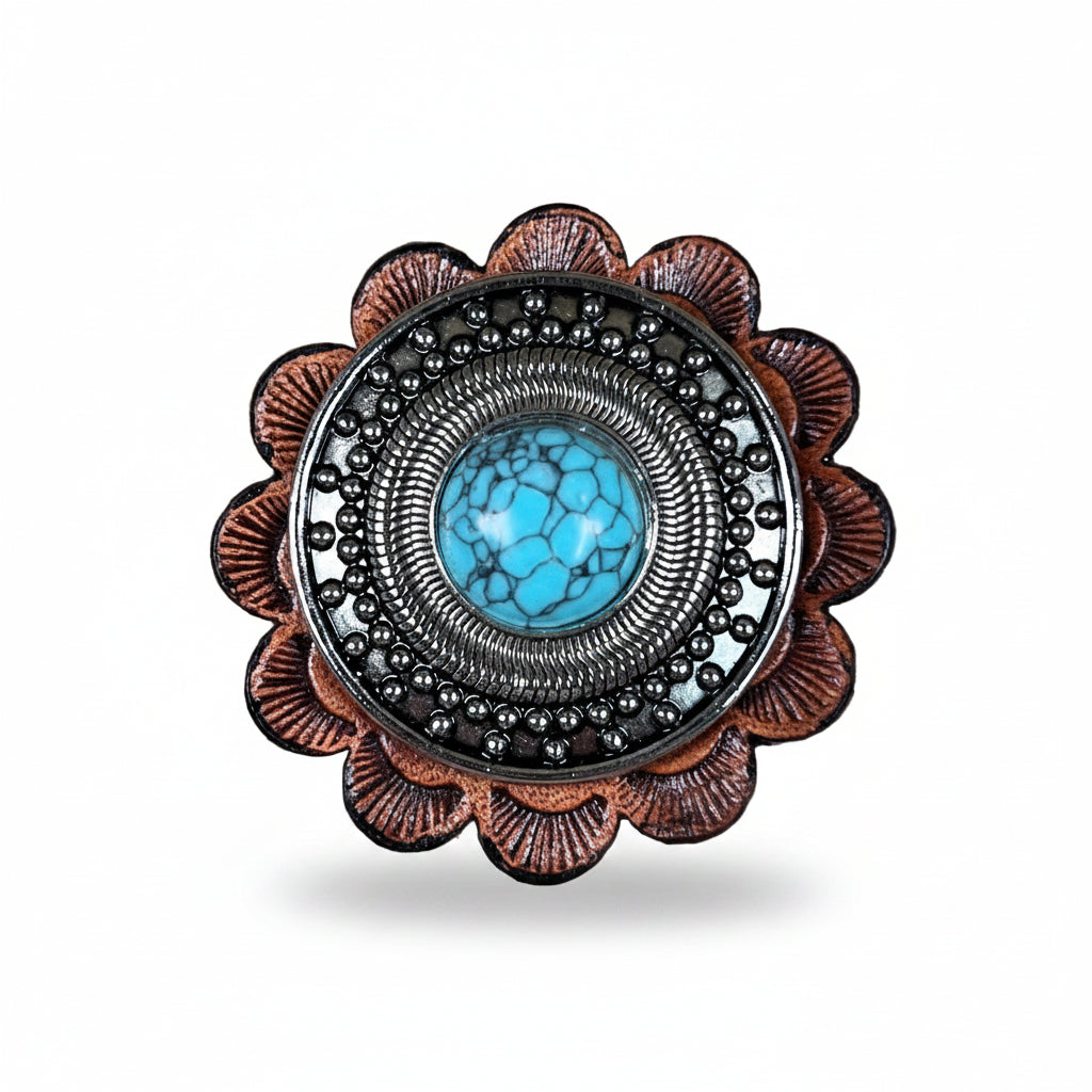 Antique Silver Turquoise Dot Western Concho W232