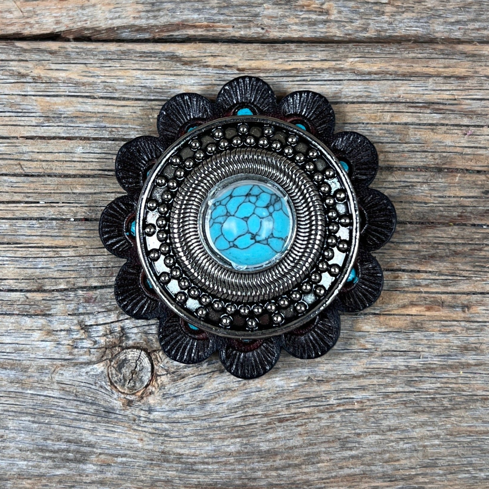 Antique Silver Turquoise Dot Western Concho W232