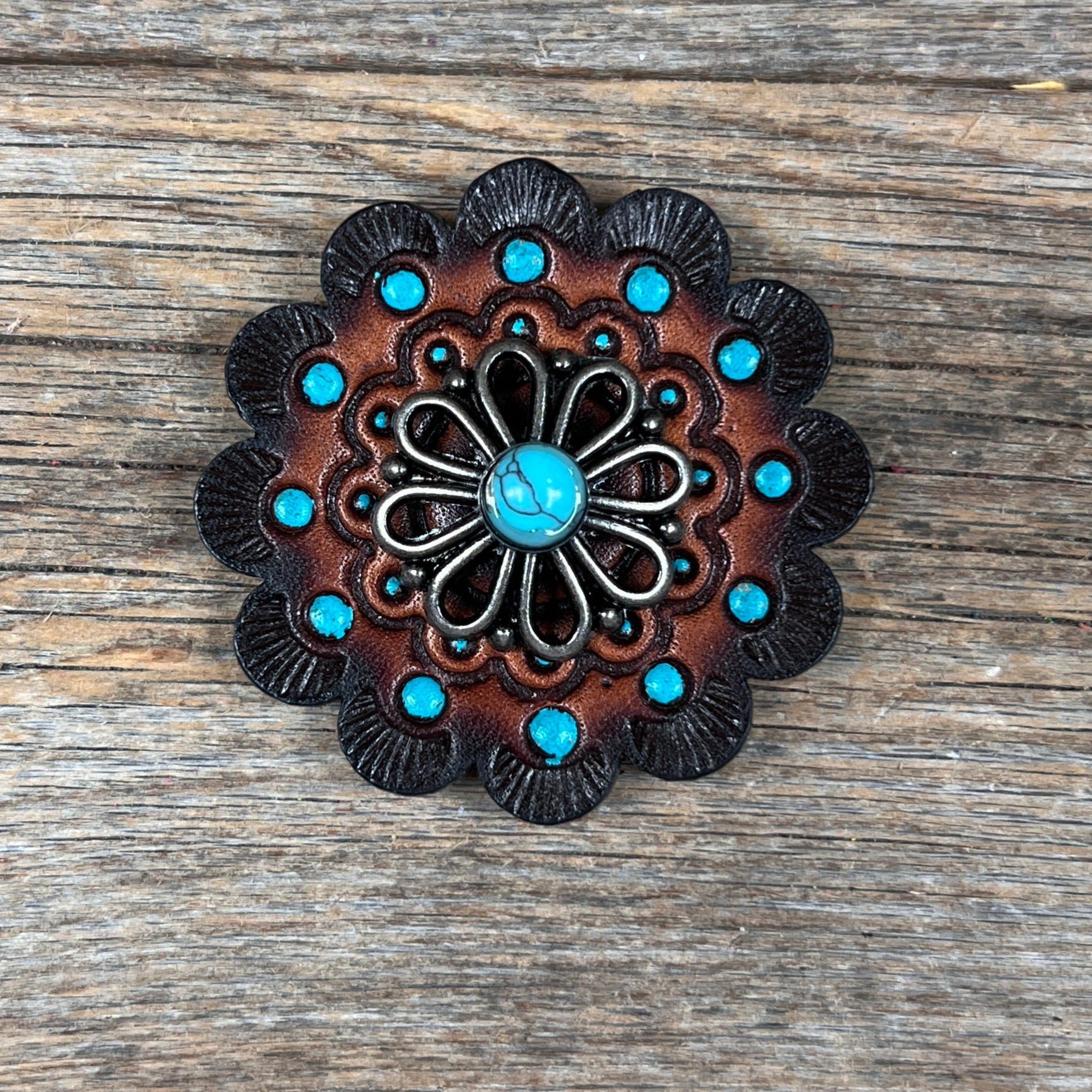 Antique Silver Turquoise Flower Western Concho W231