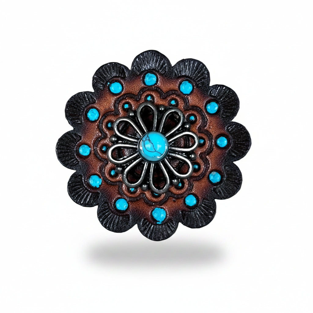 Antique Silver Turquoise Flower Western Concho W231