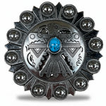 Antique Silver Turquoise Thunderbird Concho W181