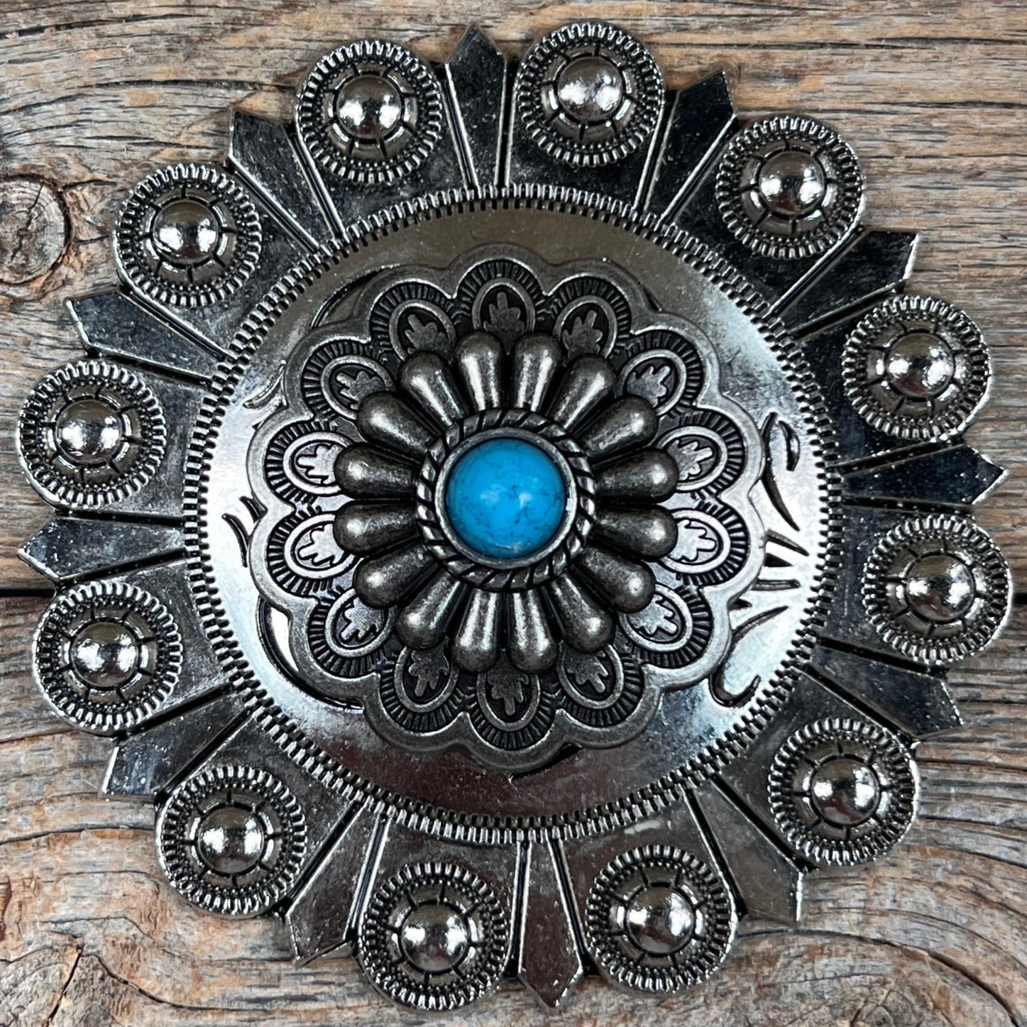 Antique Silver Turquoise Western Concho W203