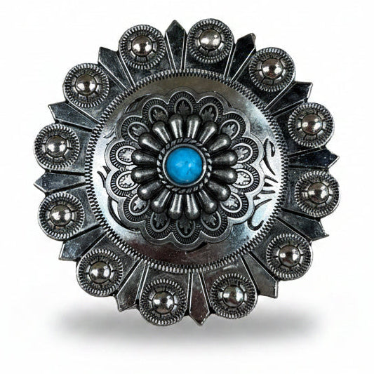 Antique Silver Turquoise Western Concho W203
