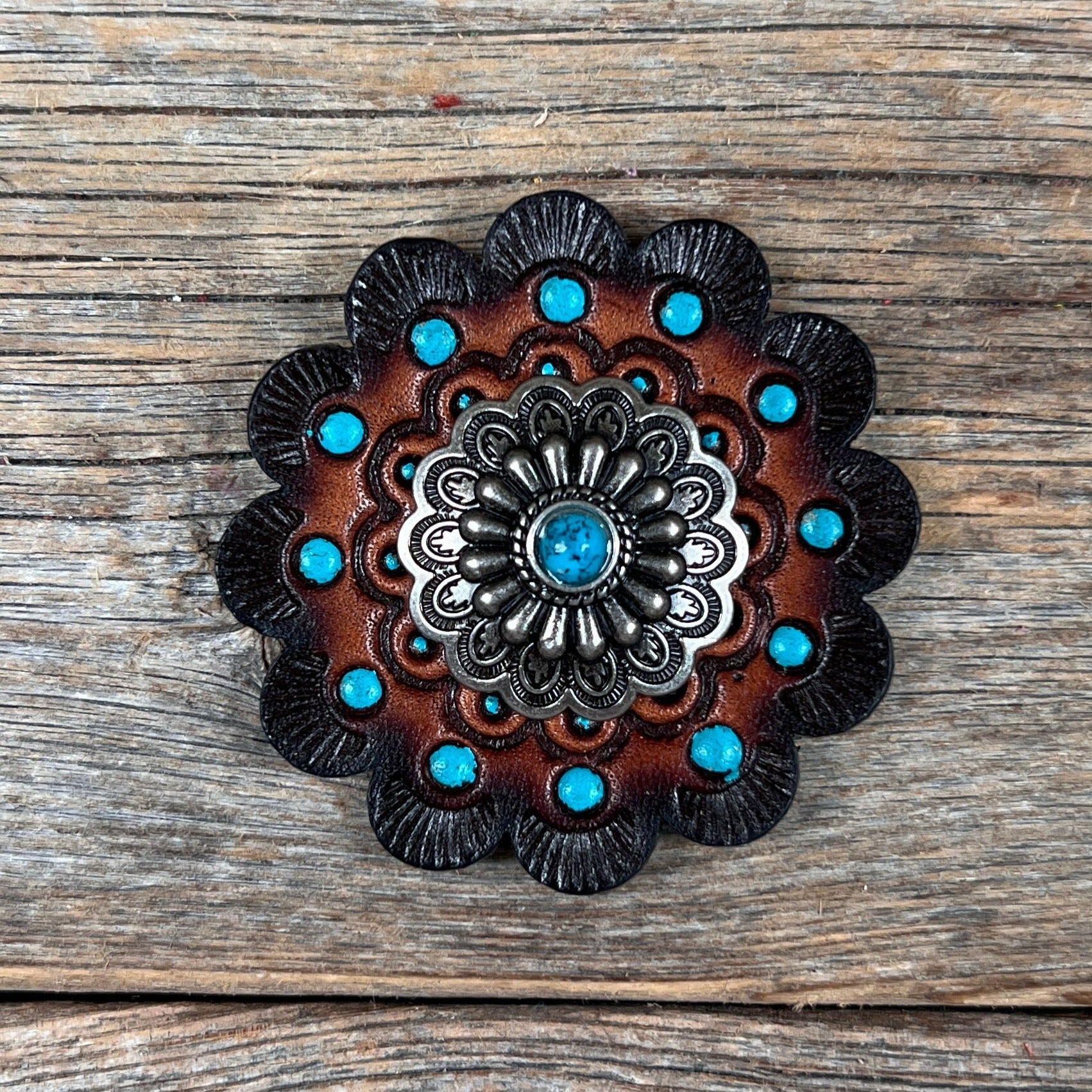 Antique Silver Turquoise Western Concho W203