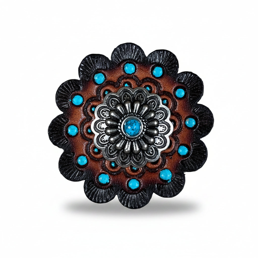 Antique Silver Turquoise Western Concho W203