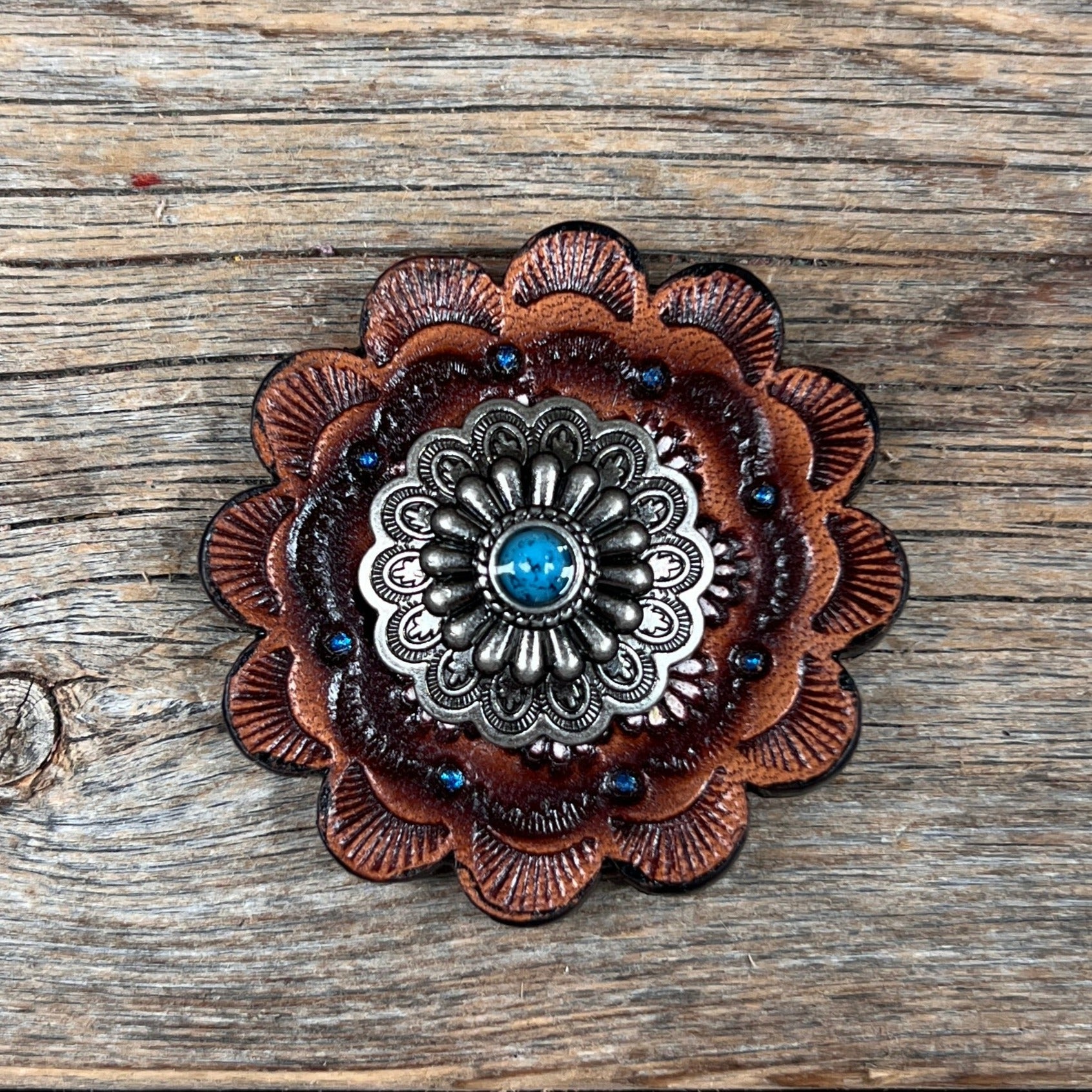 Antique Silver Turquoise Western Concho W203