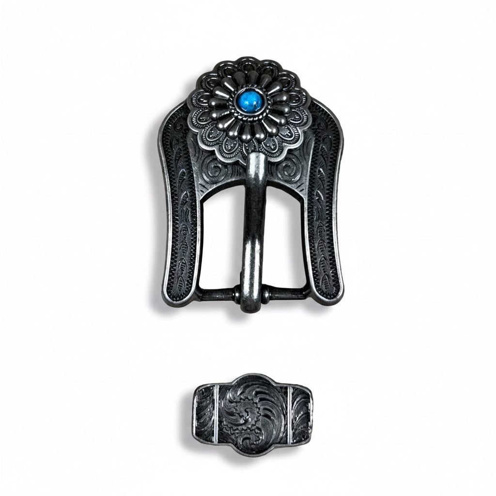 Antique Silver Turquoise Western Concho W203