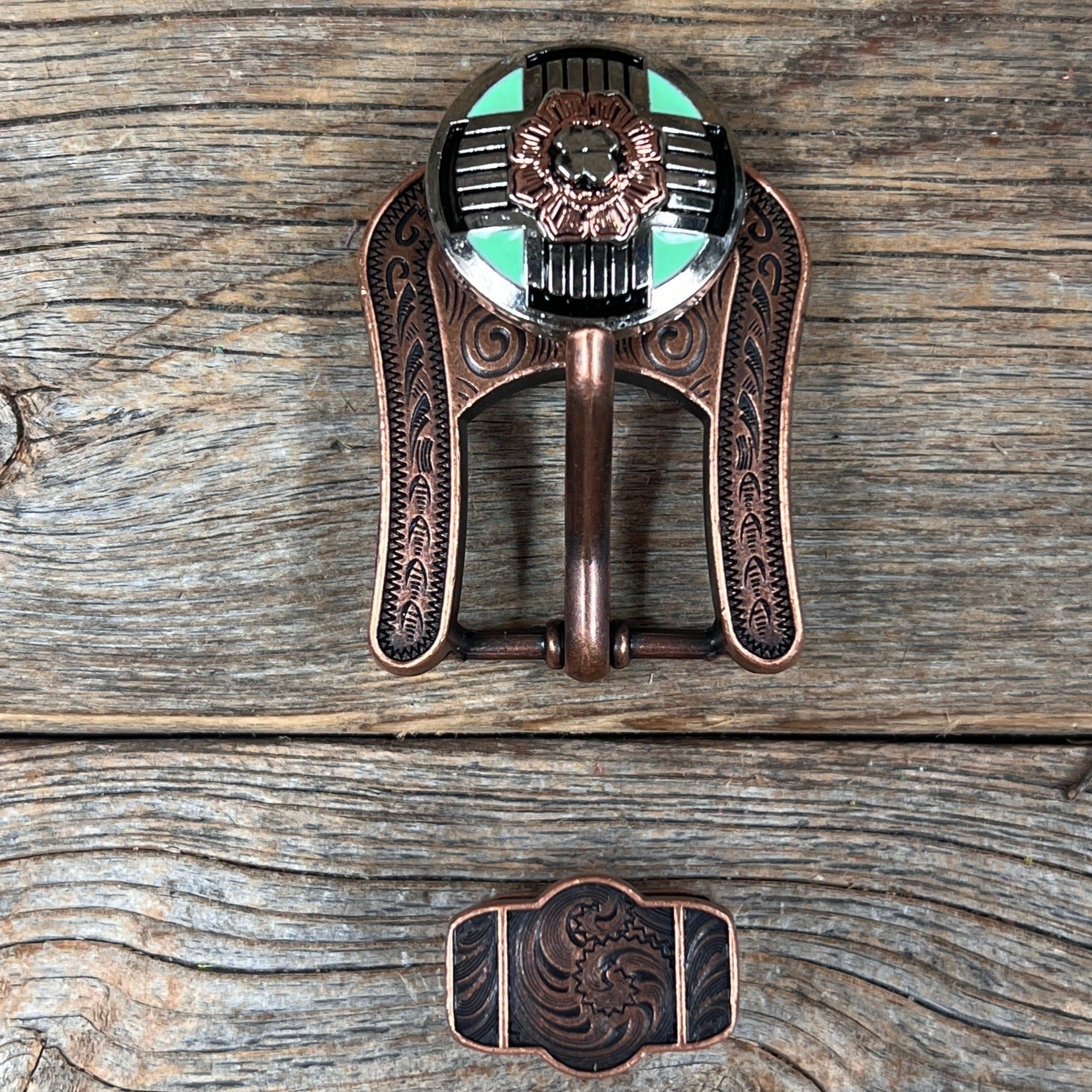 Antique Silver with Copper Flower Western Concho W190