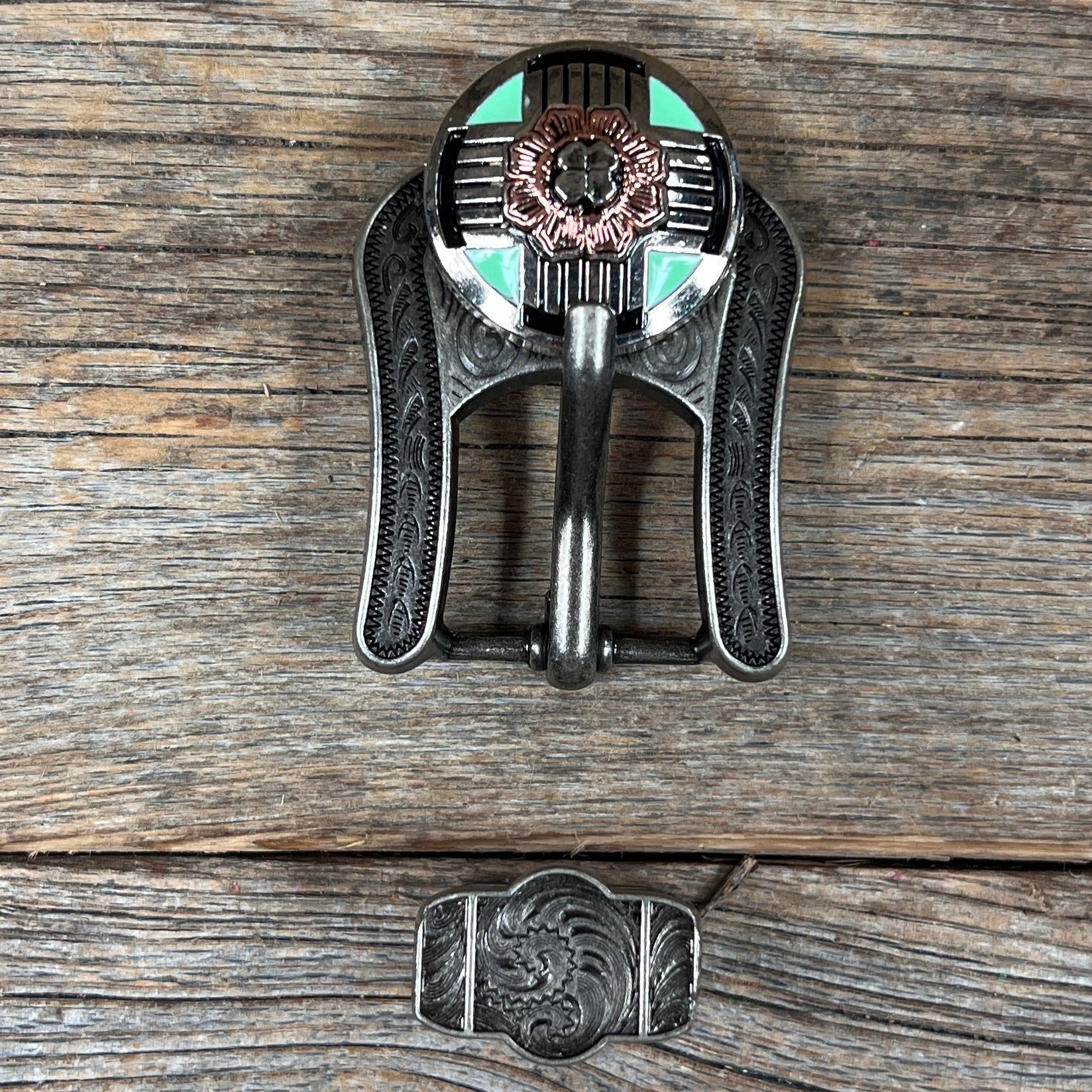 Antique Silver with Copper Flower Western Concho W190