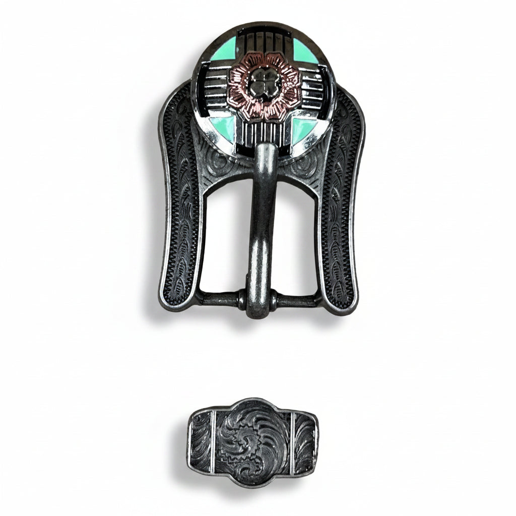 Antique Silver with Copper Flower Western Concho W190