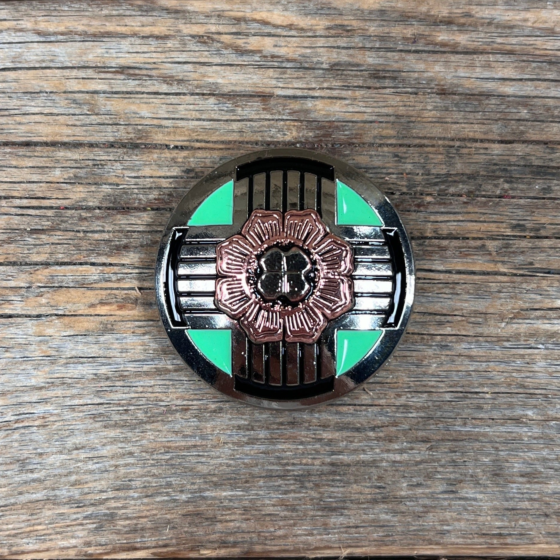 Antique Silver with Copper Flower Western Concho W190