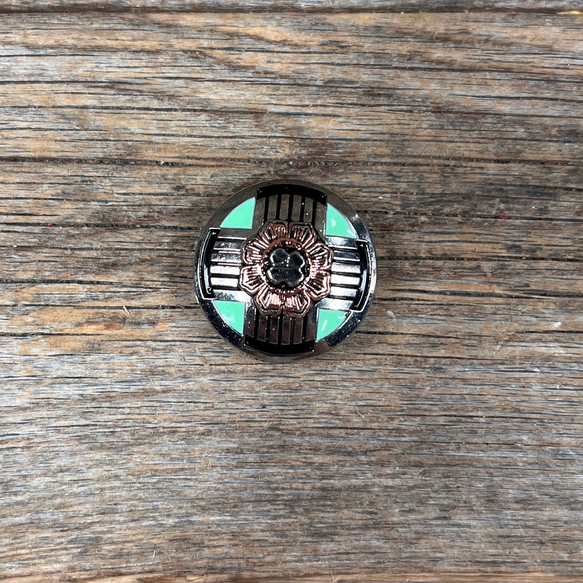 Antique Silver with Copper Flower Western Concho W190