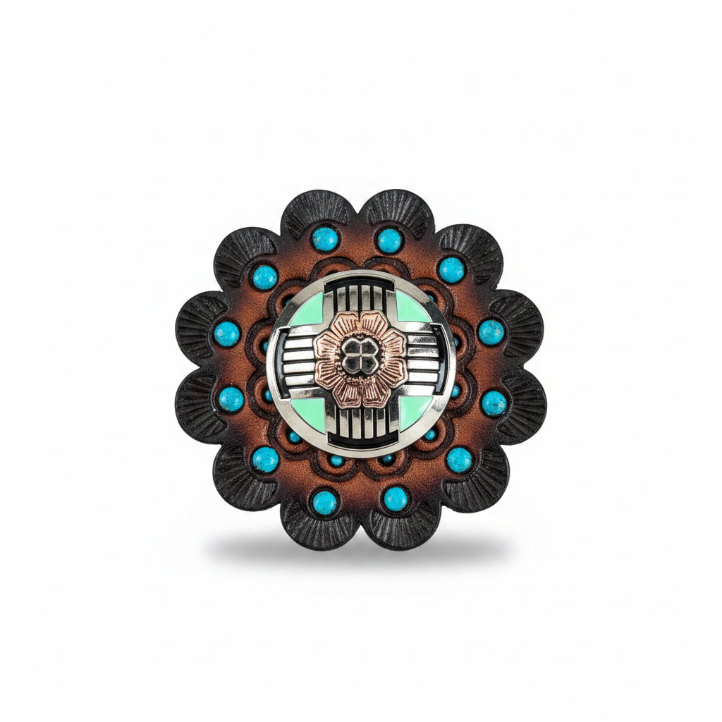 Antique Silver with Copper Flower Western Concho W190