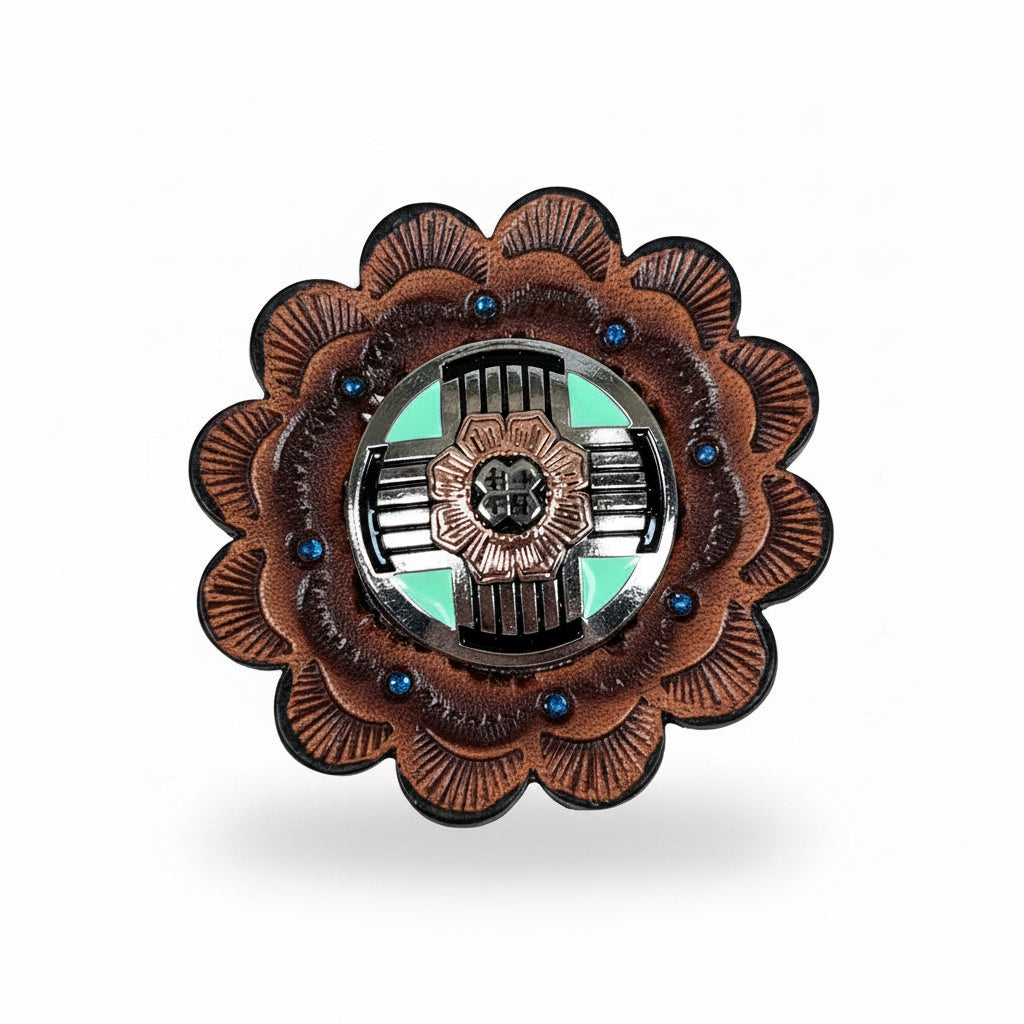 Antique Silver with Copper Flower Western Concho W190