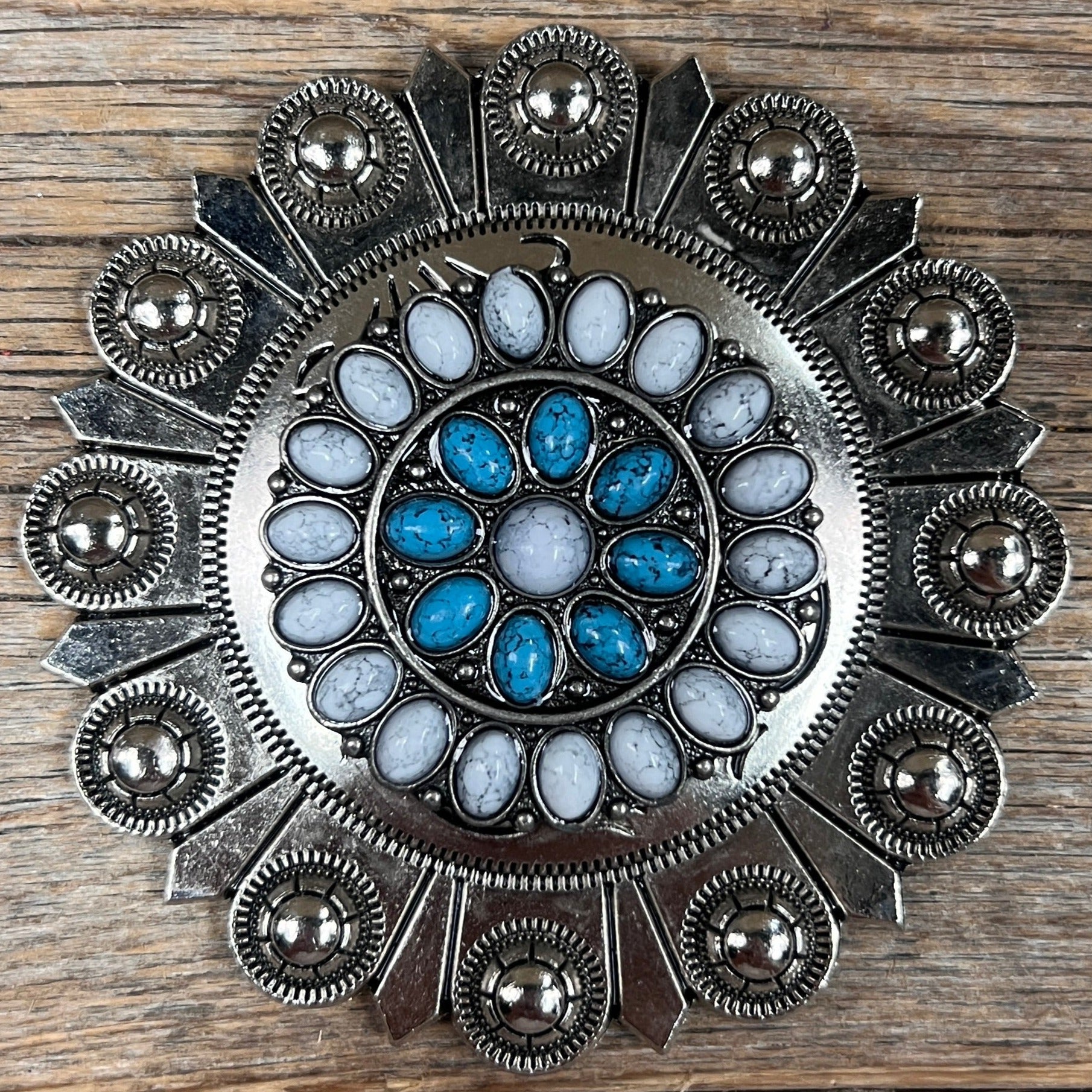 Blue and White Turquoise Western Concho W212