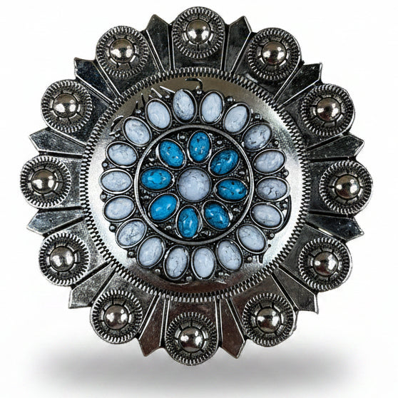 Blue and White Turquoise Western Concho W212