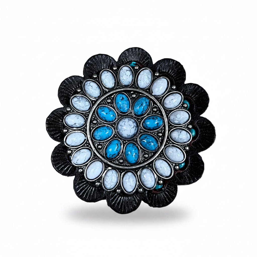 Blue and White Turquoise Western Concho W212