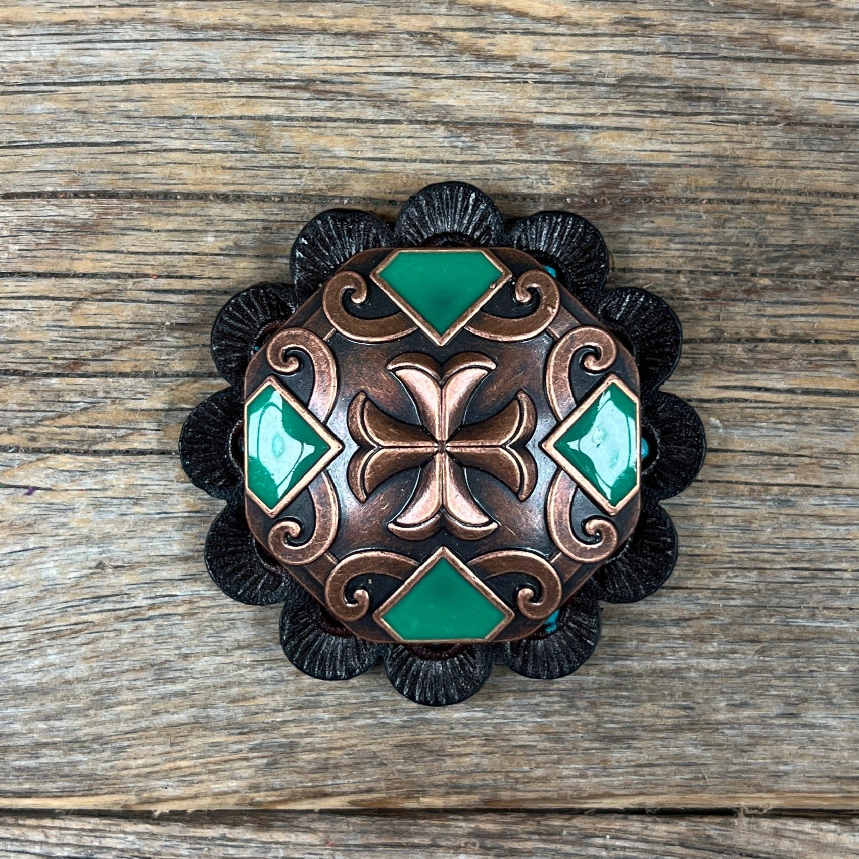 Copper Emerald Green Western Concho W209