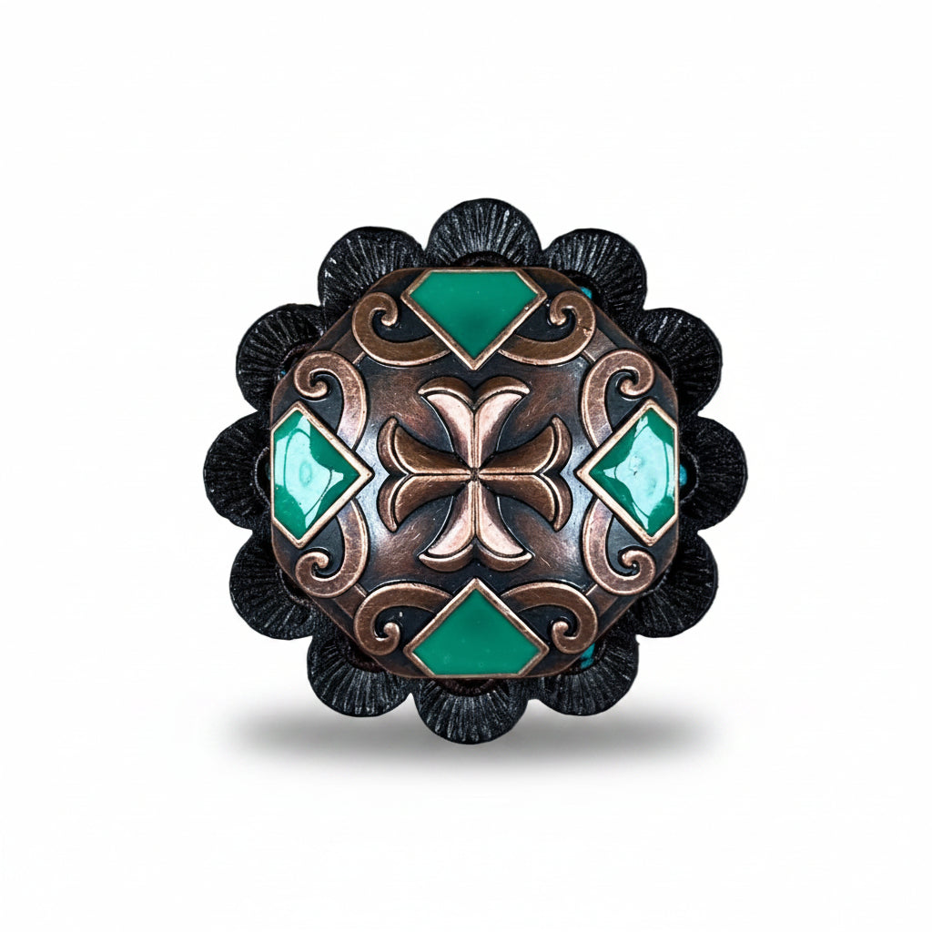 Copper Emerald Green Western Concho W209