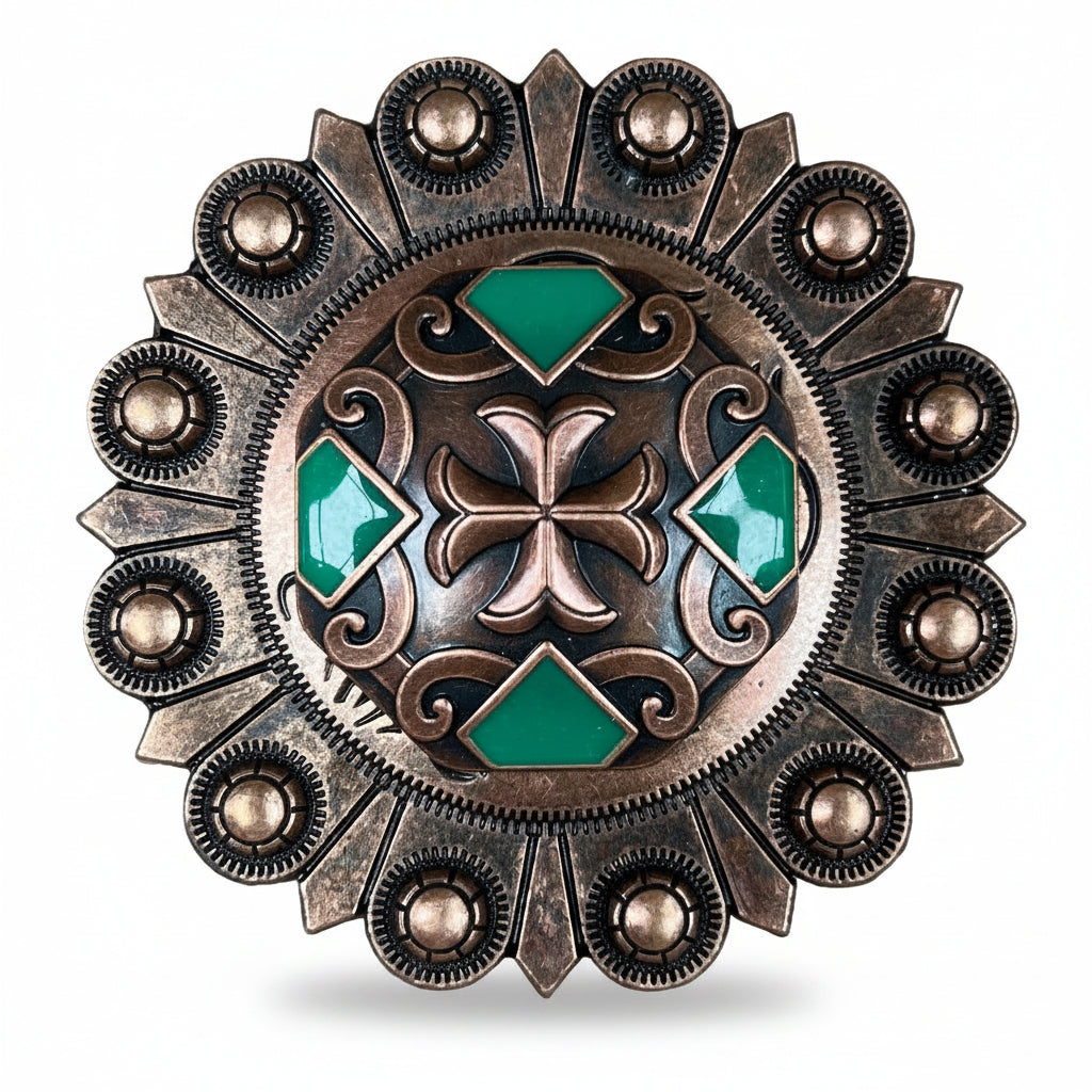 Copper Emerald Green Western Concho W209