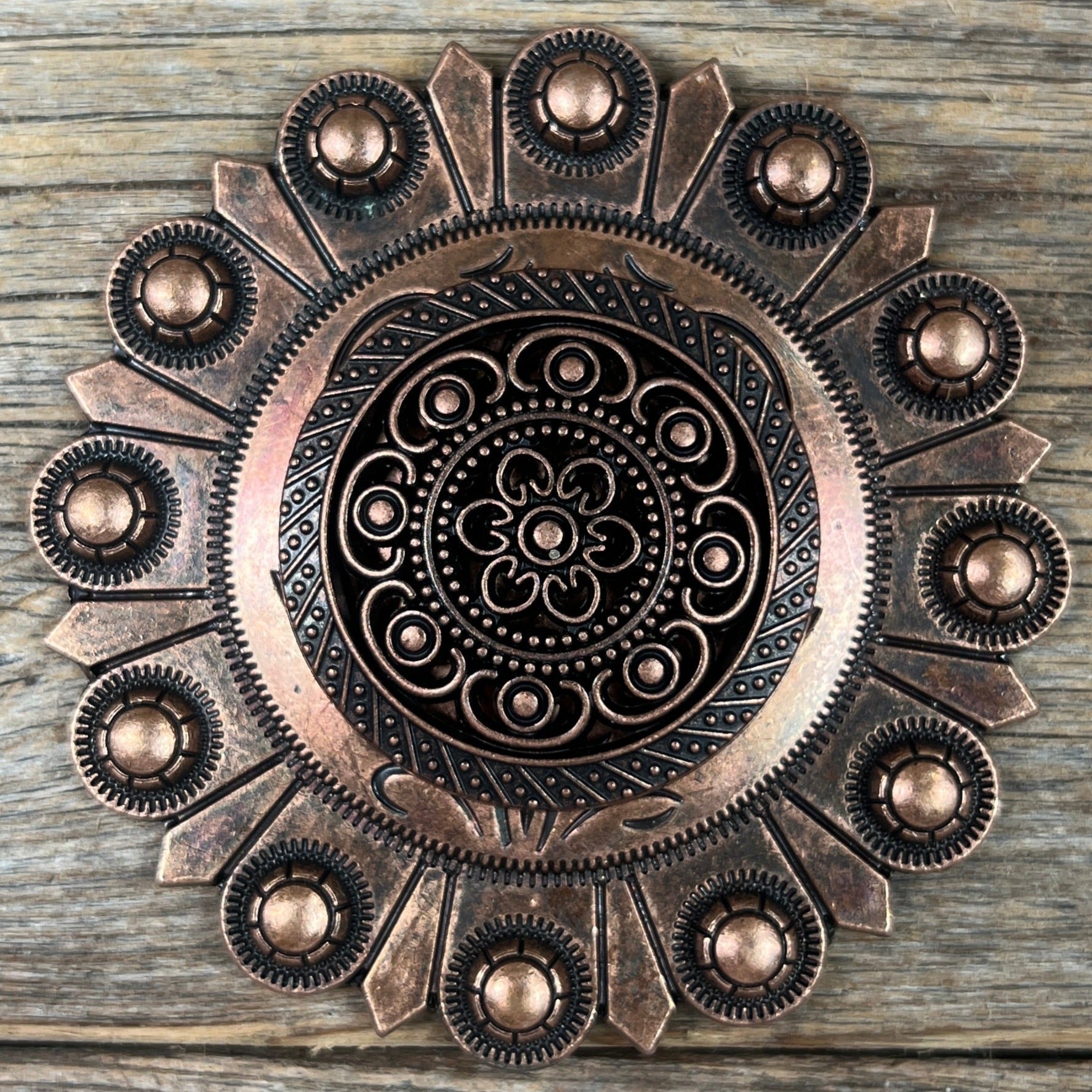 Copper Intricate Engraved Western Concho W224