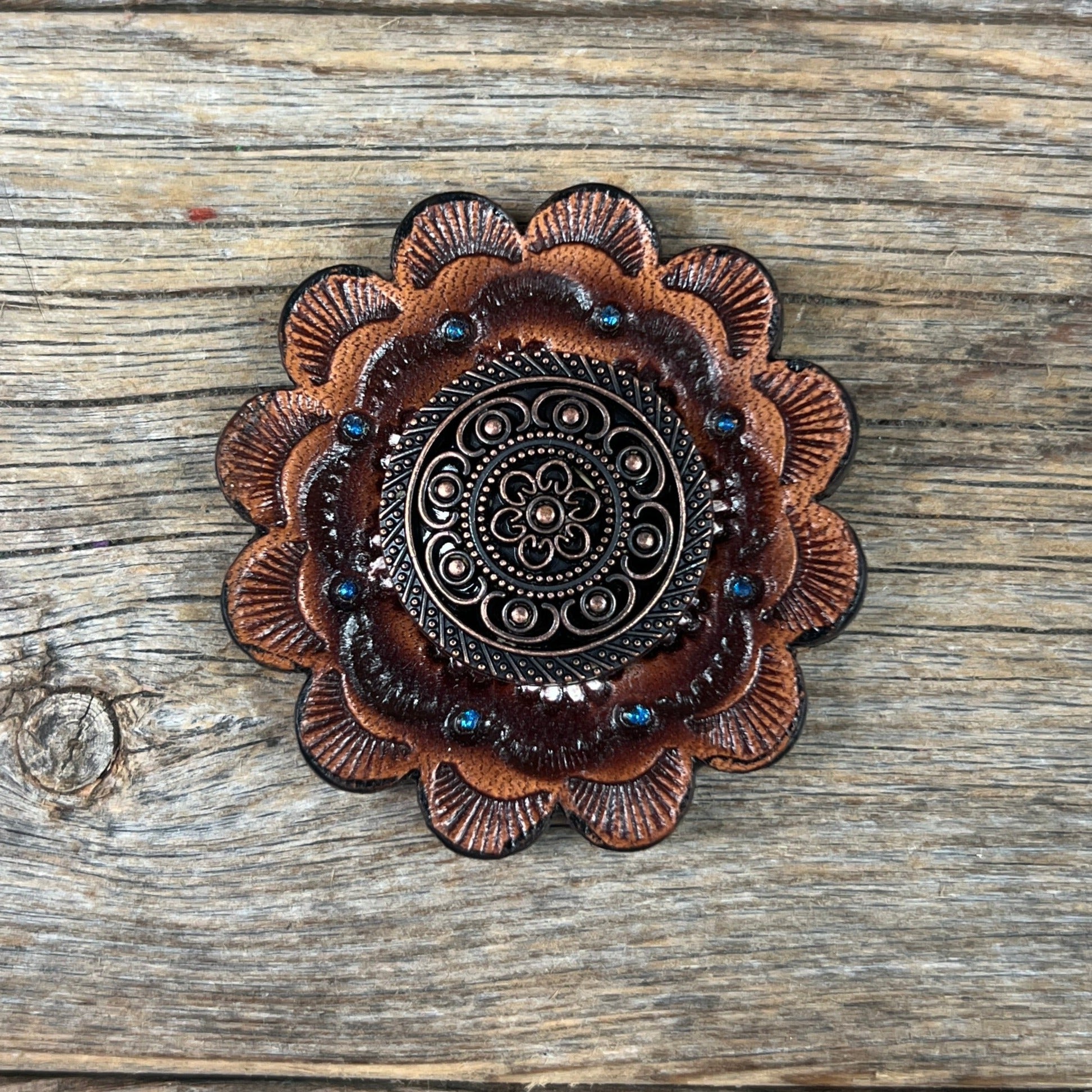 Copper Intricate Engraved Western Concho W224