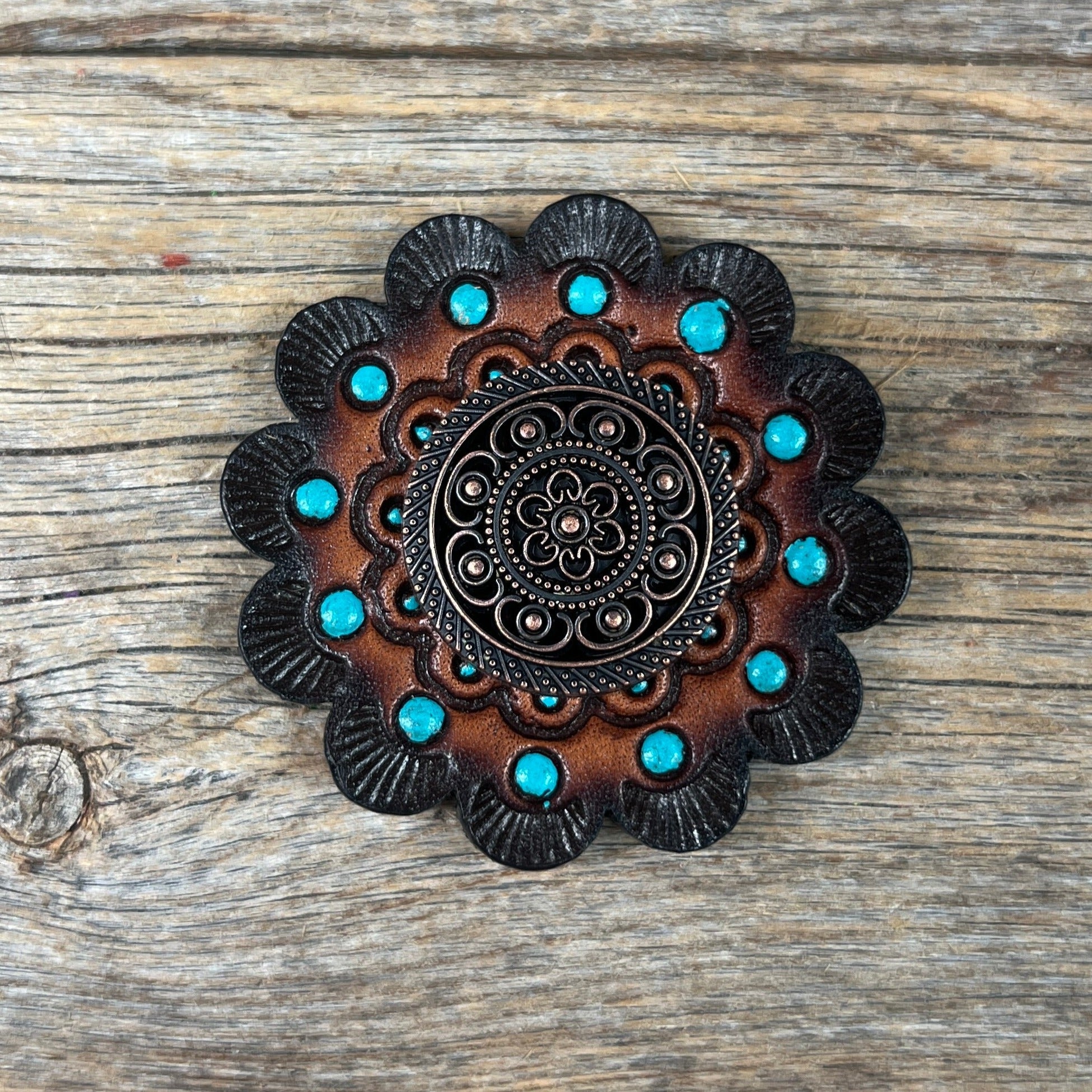 Copper Intricate Engraved Western Concho W224