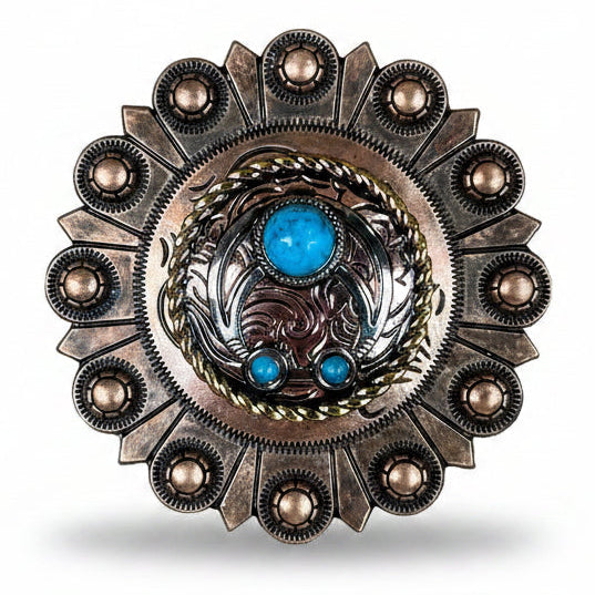 Copper Turquoise Blossom Western Concho W206