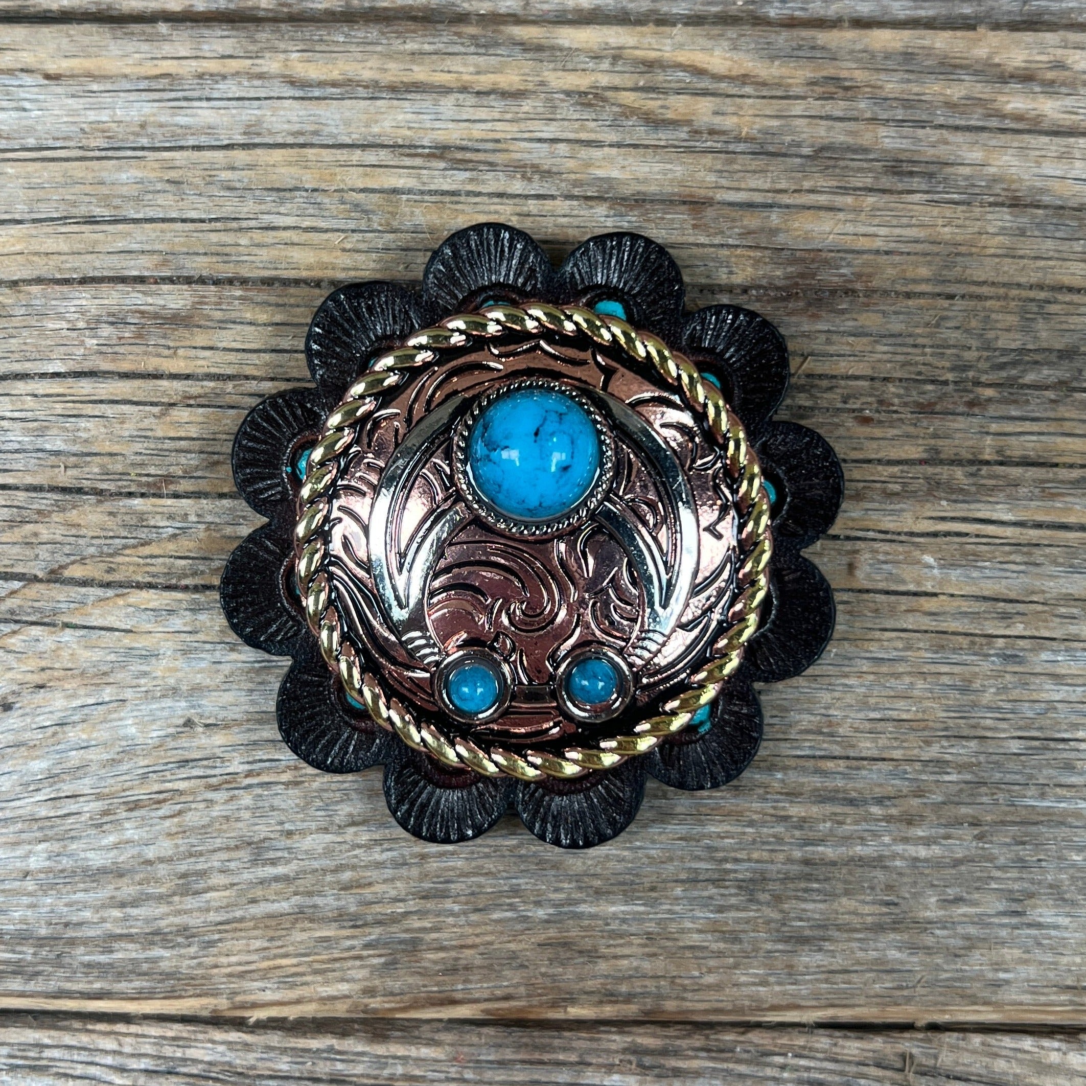 Copper Turquoise Blossom Western Concho W206