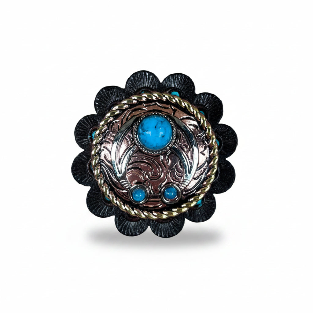 Copper Turquoise Blossom Western Concho W206