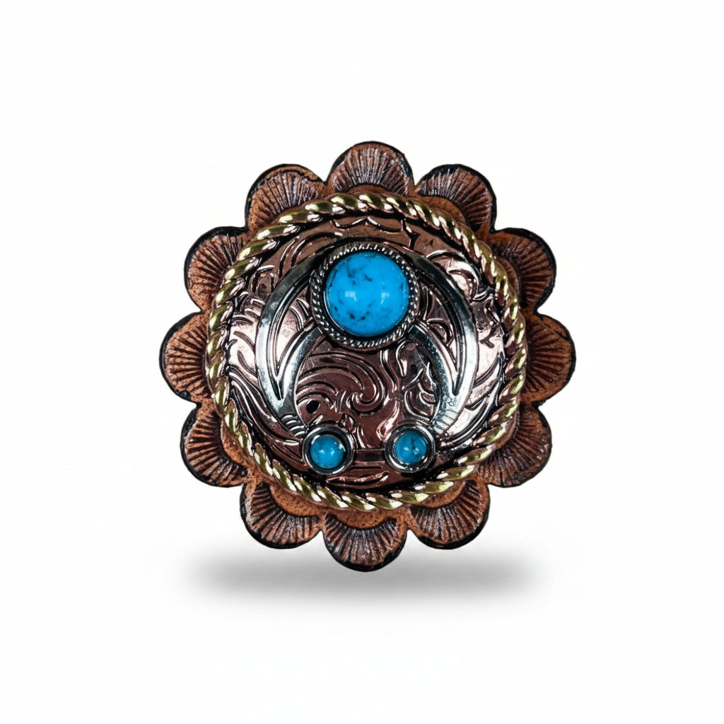 Copper Turquoise Blossom Western Concho W206