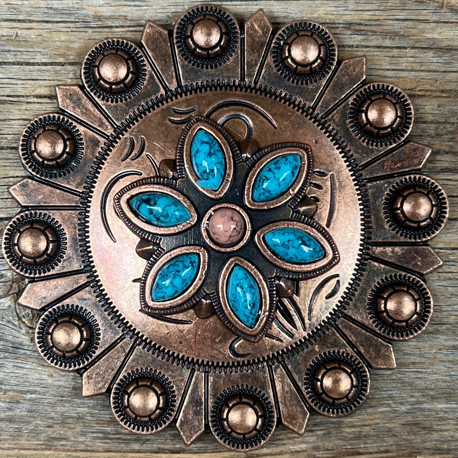 Copper Turquoise Flower Western Concho W207