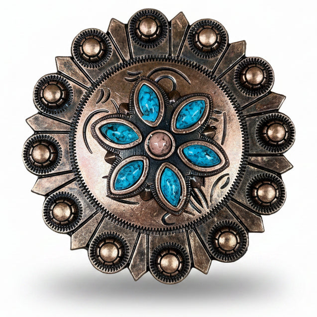 Copper Turquoise Flower Western Concho W207