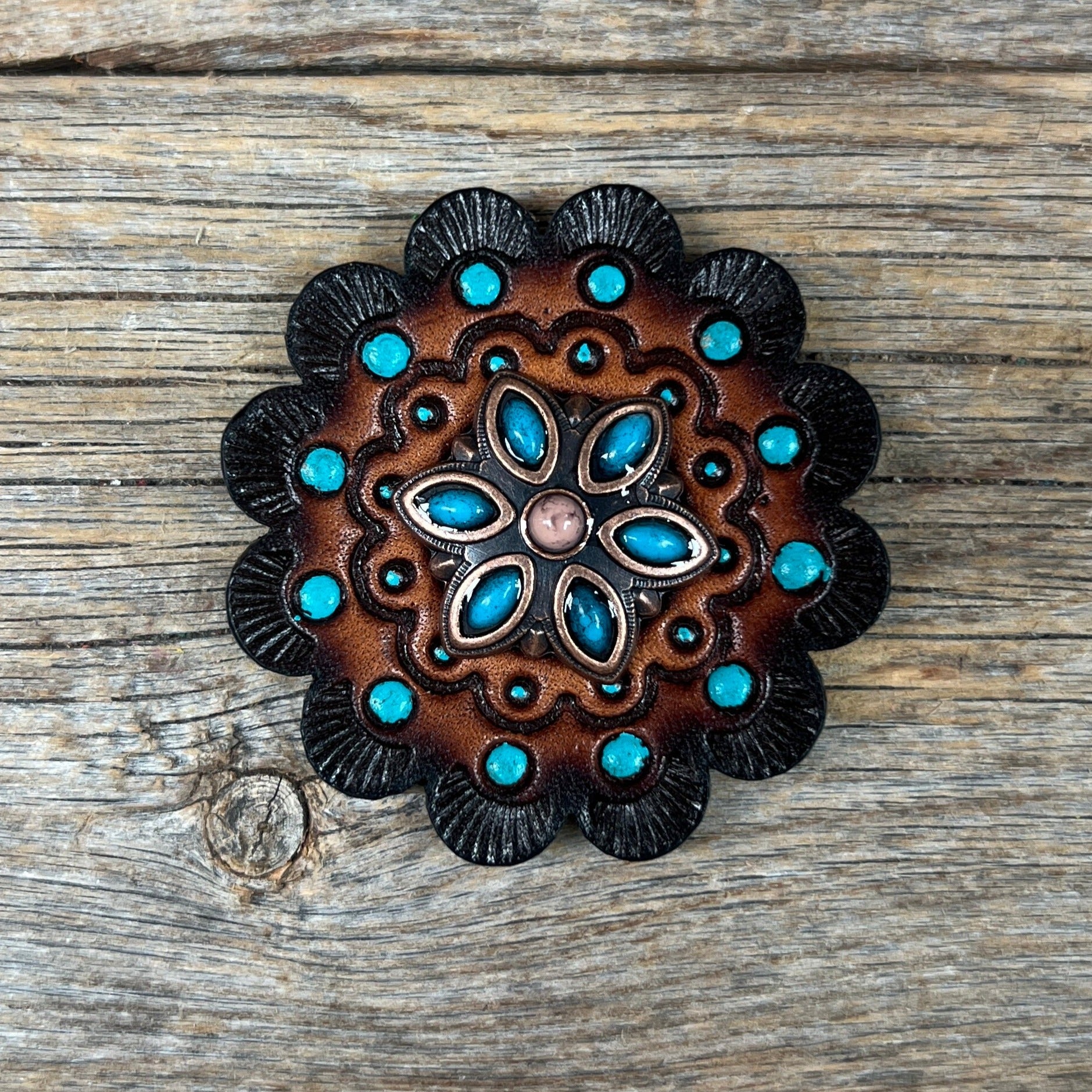 Copper Turquoise Flower Western Concho W207