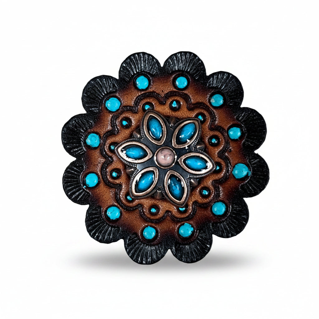 Copper Turquoise Flower Western Concho W207