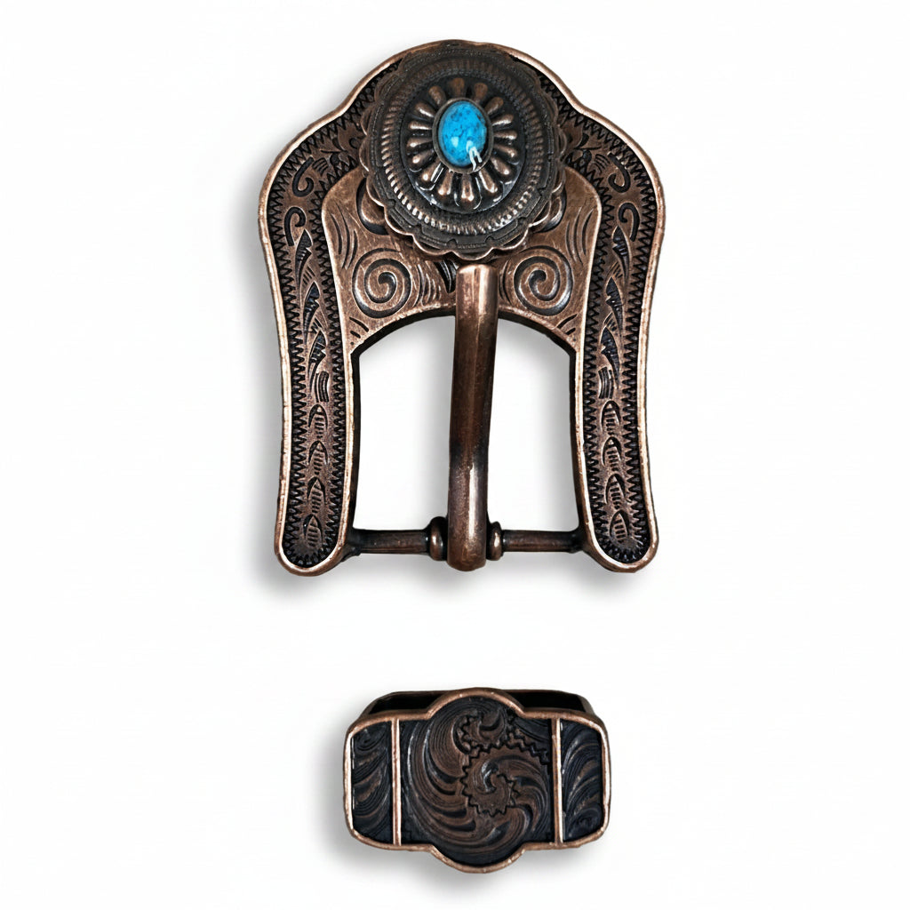 Copper Turquoise Oval Western Concho W179