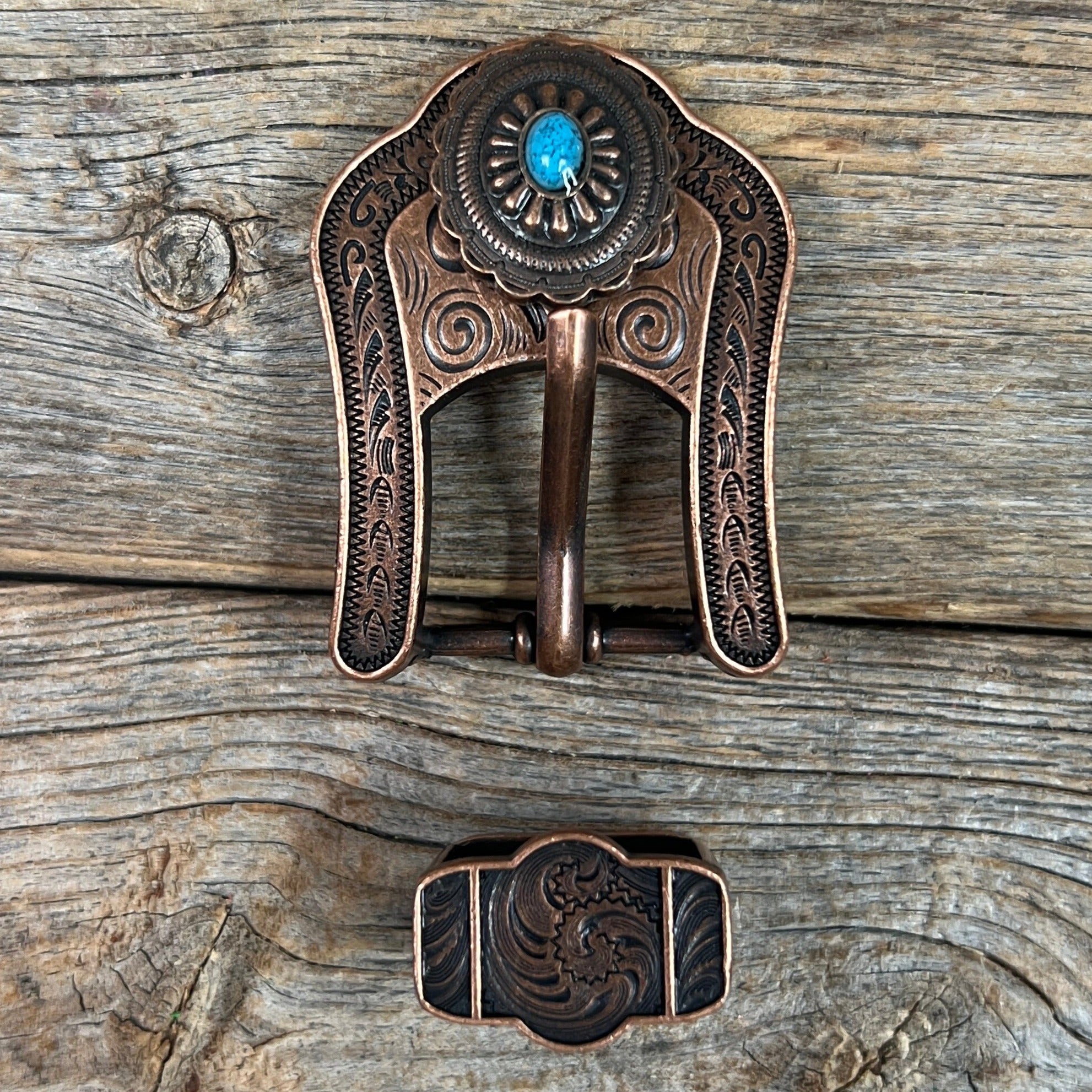 Copper Turquoise Oval Western Concho W179
