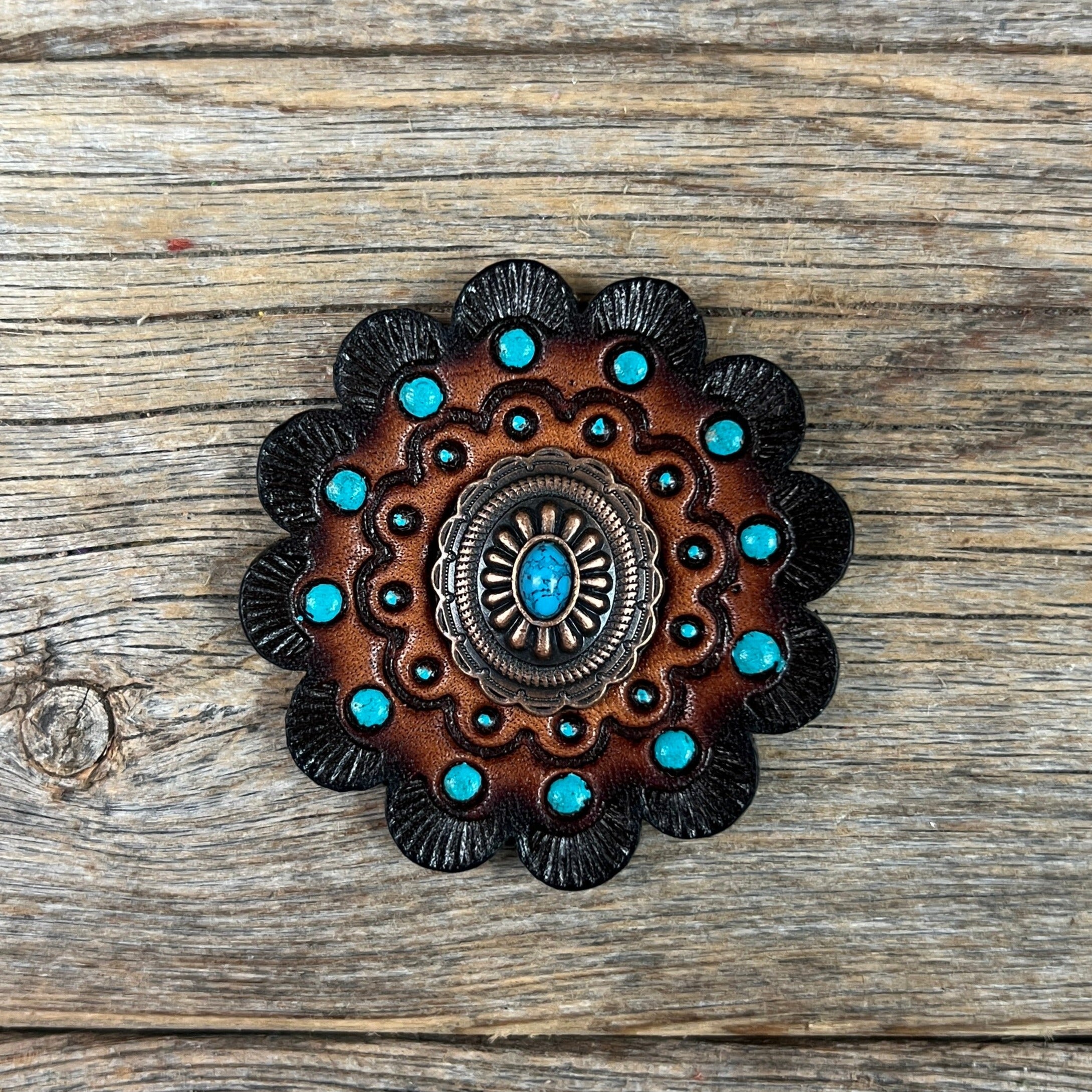 Copper Turquoise Oval Western Concho W179