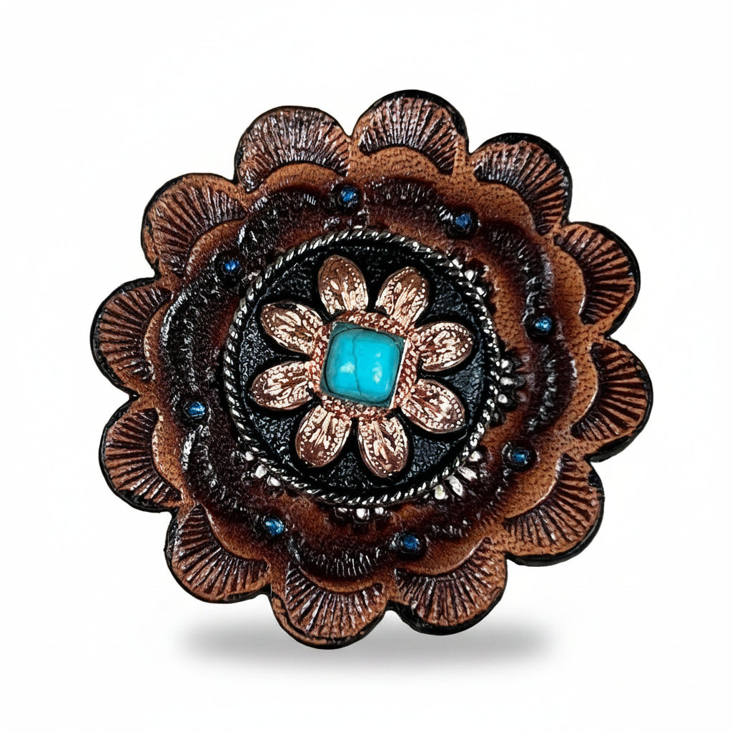 Copper Turquoise Sunflower Western Concho W188