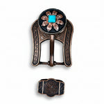 Copper Turquoise Sunflower Western Concho W188