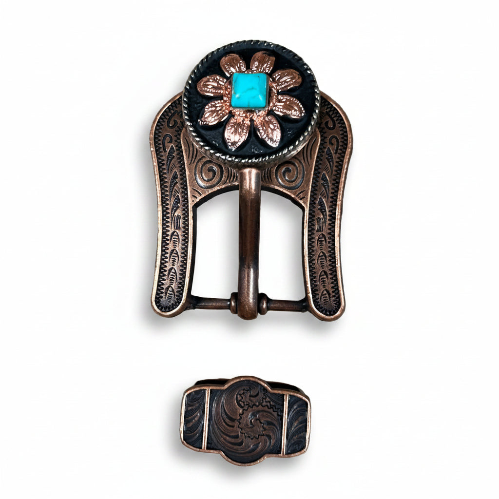 Copper Turquoise Sunflower Western Concho W188