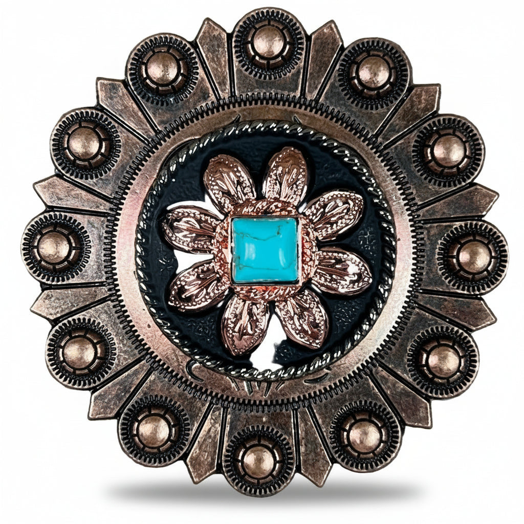 Copper Turquoise Sunflower Western Concho W188