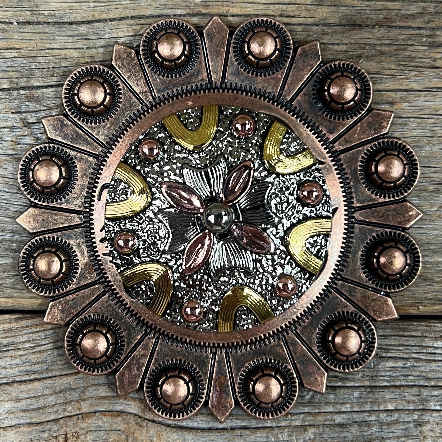 Floral Dots Antique Silver Western Concho W147