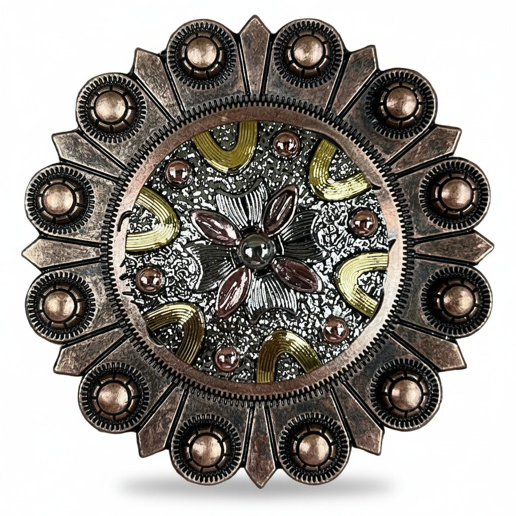 Floral Dots Antique Silver Western Concho W147