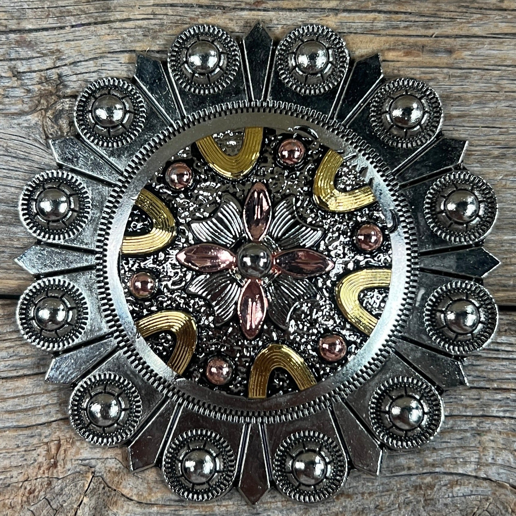 Floral Dots Antique Silver Western Concho W147