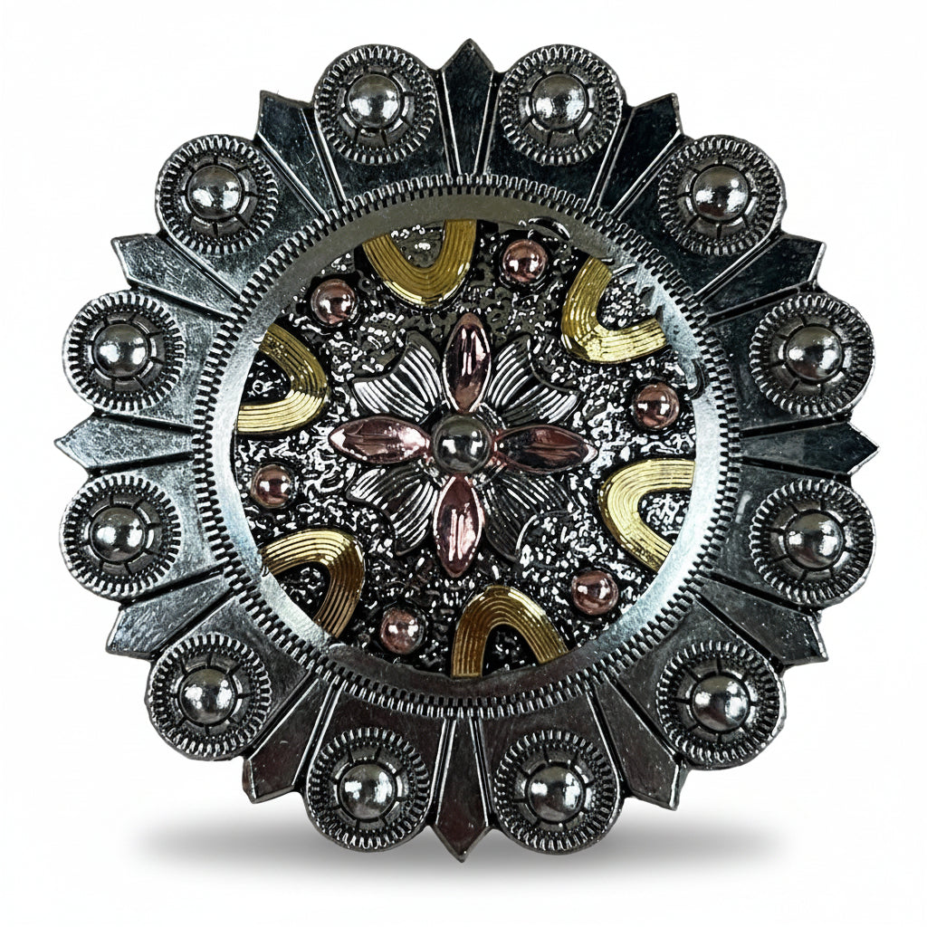Floral Dots Antique Silver Western Concho W147
