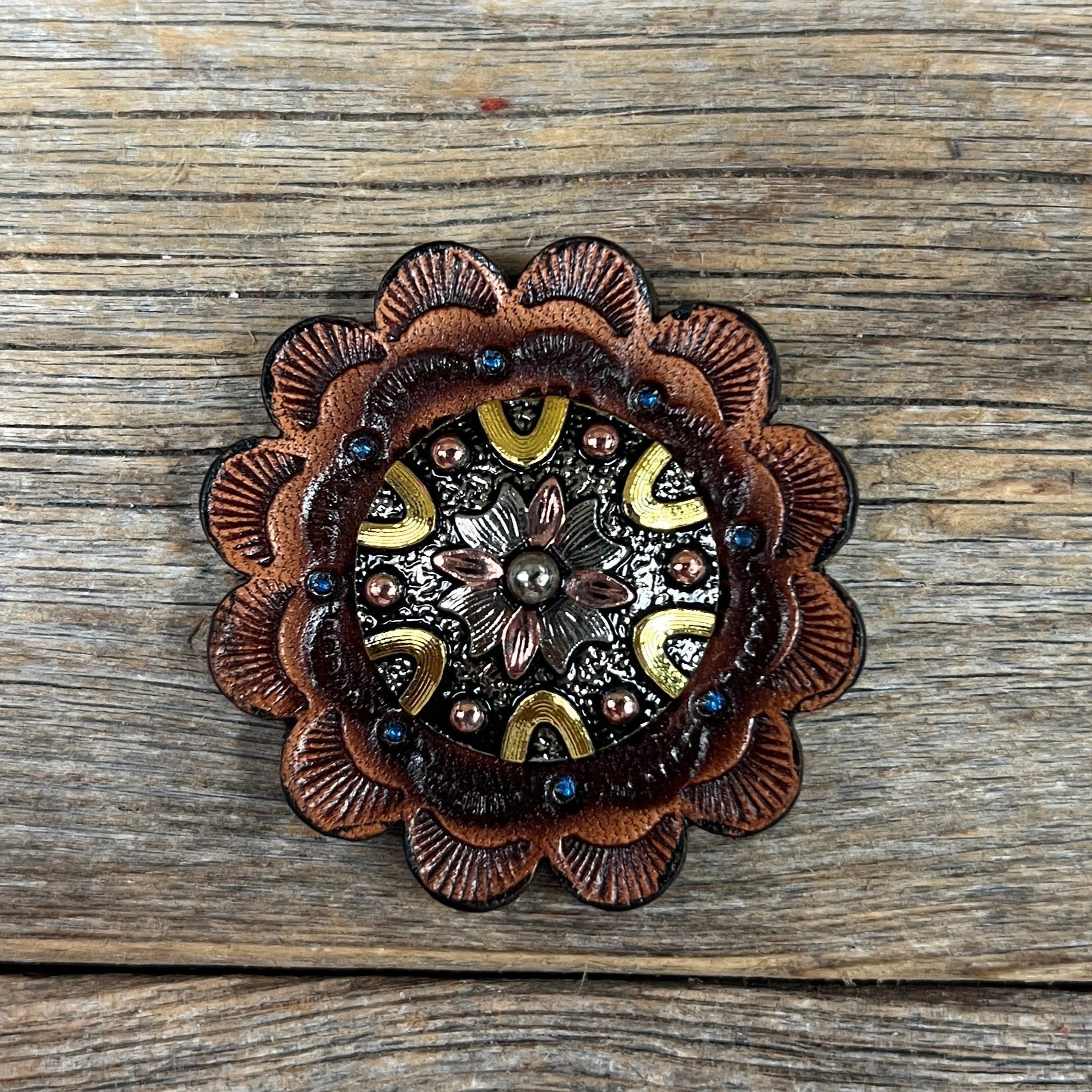 Floral Dots Antique Silver Western Concho W147