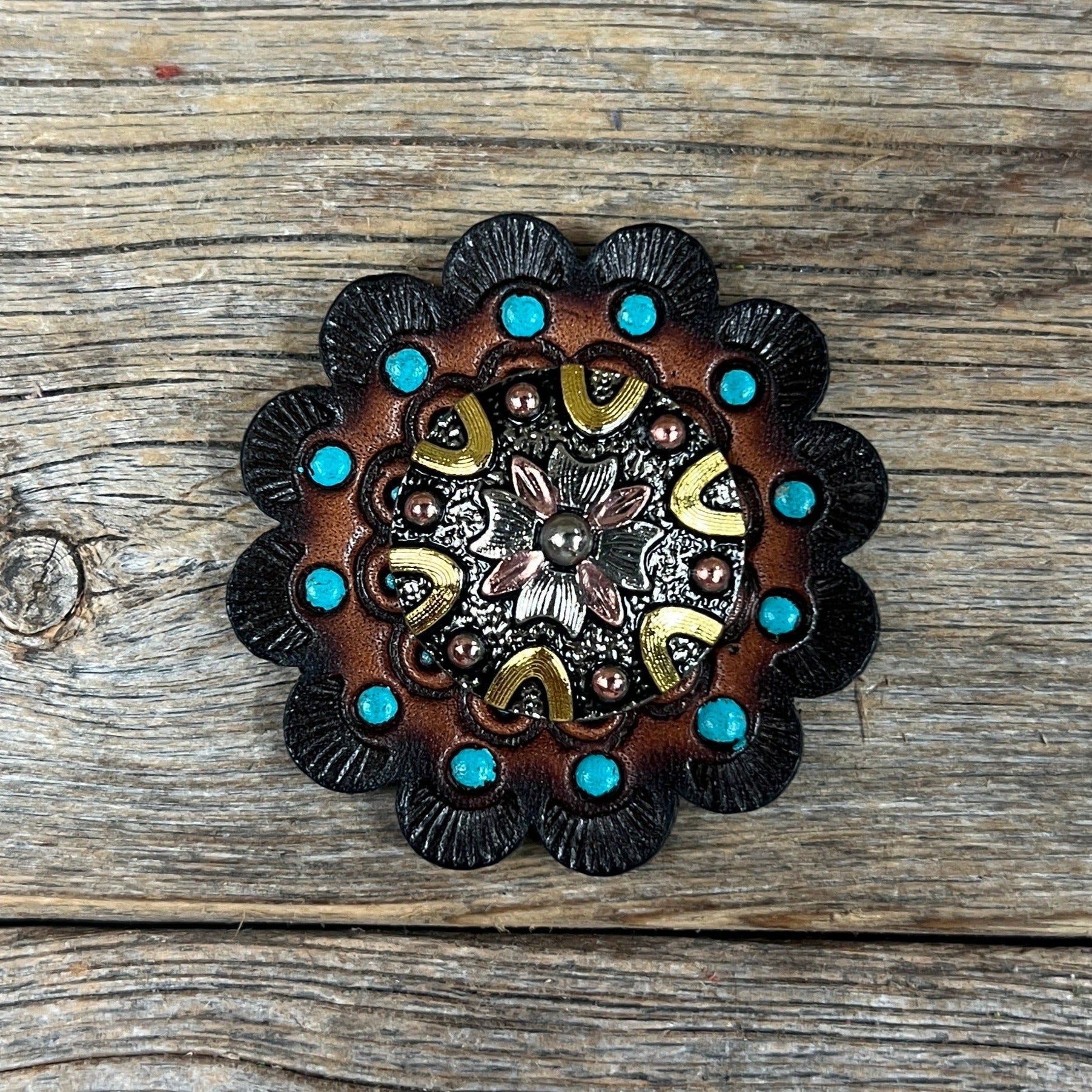 Floral Dots Antique Silver Western Concho W147