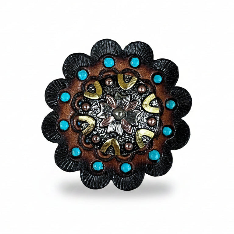 Floral Dots Antique Silver Western Concho W147